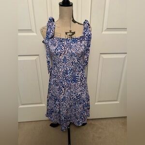 Lilly Pulitzer Blue, Pink and White Floral Dress with Tie Straps